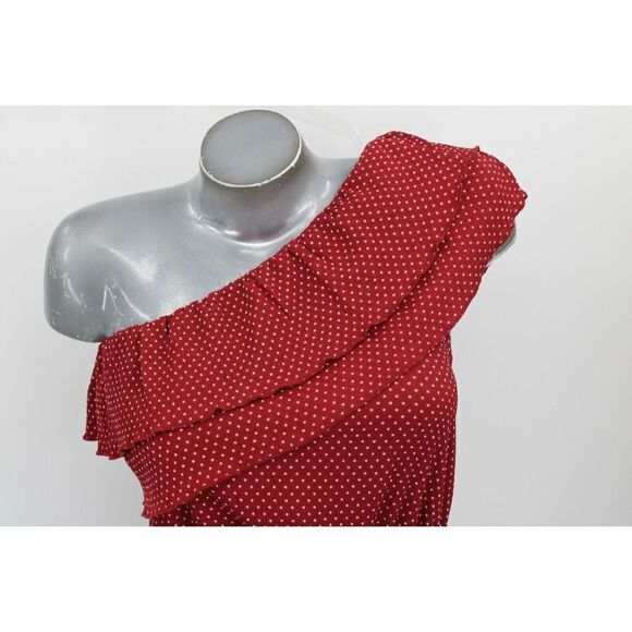 Maeve Anthropologie Rita Ruffled One Shoulder Top XS Polka Dots Red NWT - Picture 4 of 11